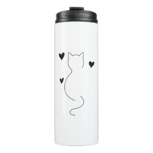 Bouteilles Isothermes Dessin d'une ligne de chat mignon, avec trois cœur
