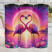 Deux Flamants roses Heart Sunset Lake