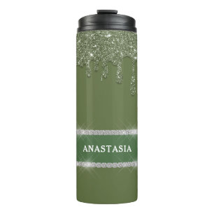 Bouteilles Isothermes Diamant étincelant Sage Green Parties scintillant