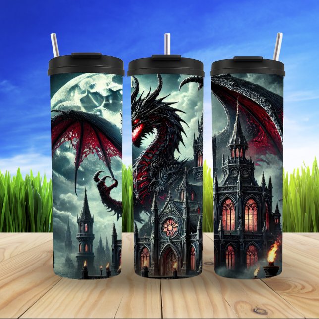 Bouteilles Isothermes Dragon Rouge Cerclant Château gothique (Créateur téléchargé)