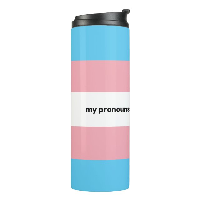 Bouteilles Isothermes Drapeau LGBTQI+ Transgender Pride avec pronouns (Tourné sur la gauche)
