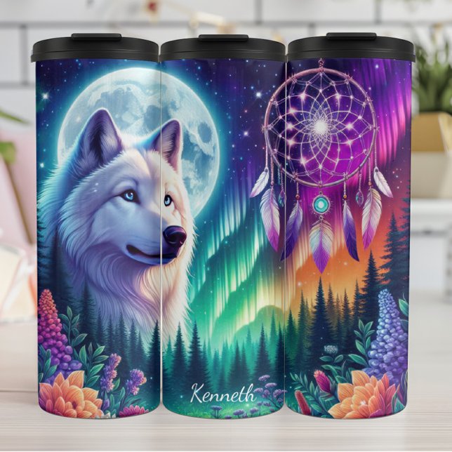 Bouteilles Isothermes Dreamcatcher de loup mystique sous ciel lune brill (Créateur téléchargé)