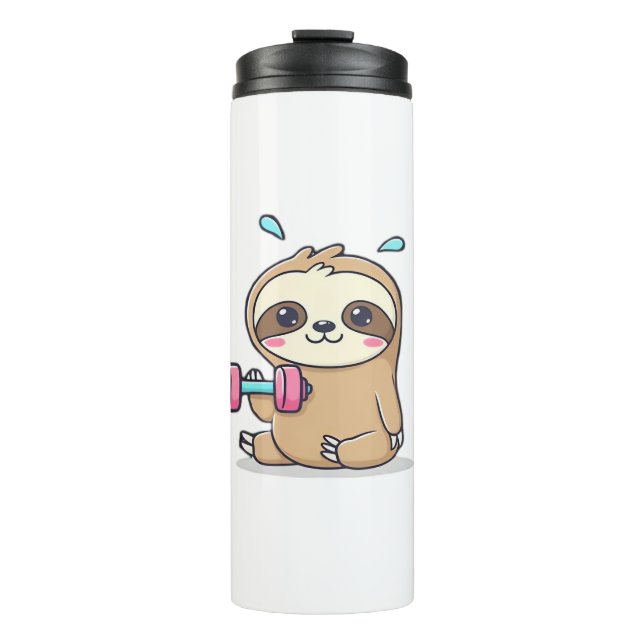 Bouteilles Isothermes Drôle Chibi Sloth Workout Cute Kawaii Gym Cartoon (Devant)