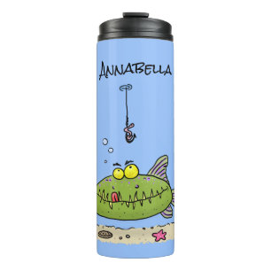 Bouteilles Isothermes Drôle gras affamé poisson vert dessin de pêche