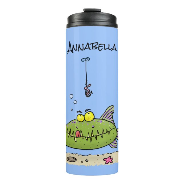 Bouteilles Isothermes Drôle gras affamé poisson vert dessin de pêche (Devant)
