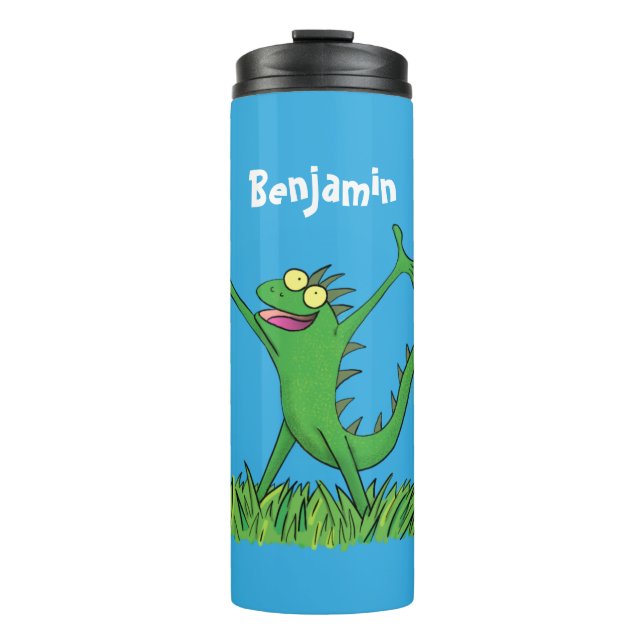Bouteilles Isothermes Drôle vert souriant animé lézard d'iguane (Devant)