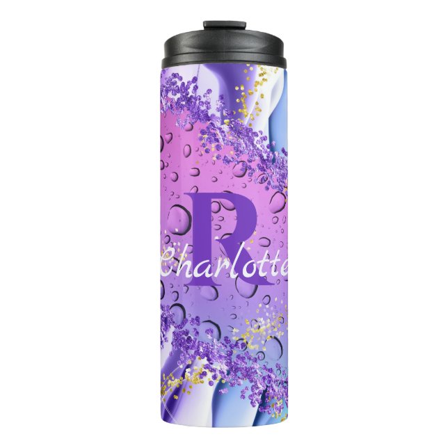 Bouteilles Isothermes Droplets d'eau violette | Ombre bleu et blanc (Devant)
