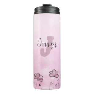 Bouteilles Isothermes Dusty rose violet jolie fille Floral Monogramme