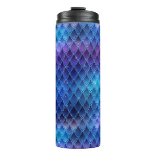 Bouteilles Isothermes Écaille de dragon ombrée bleue scintillante et pai