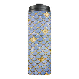 Bouteilles Isothermes Écailles de sirène pailletées bleues et or