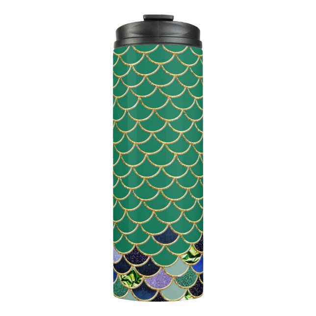 Bouteilles Isothermes Échelles de sirène turquoise et or (Devant)