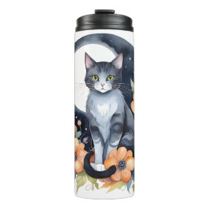 Bouteilles Isothermes Élégant Chat noir Floral Moon Art Amoureux des cha