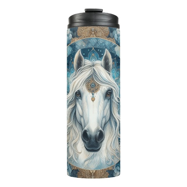 Bouteilles Isothermes Elégant Cheval Blanc Intricte tête Mandala (Devant)