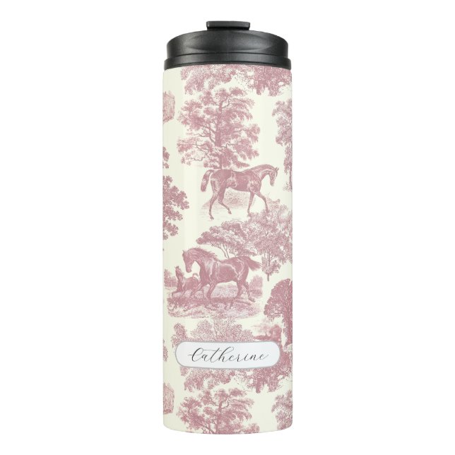 Bouteilles Isothermes Elégant chic rosé Cheval Toile avec nom (Devant)