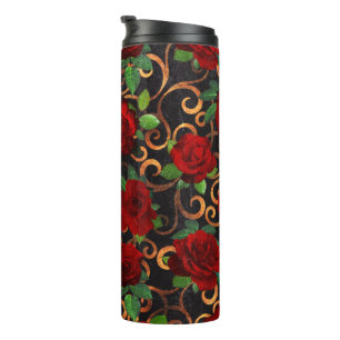 Bouteilles Isothermes Elégant Classy Damask Vintage Chic Roses Rouge Noi