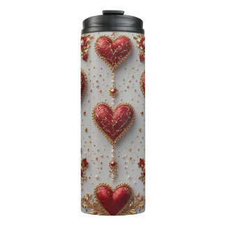 Bouteilles Isothermes Elégant Coeurs rouges avec Golden Floral Détails