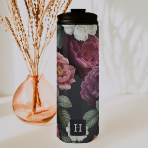 Bouteilles Isothermes Élégant floral foncé sur noir   Gobelet monogrammé