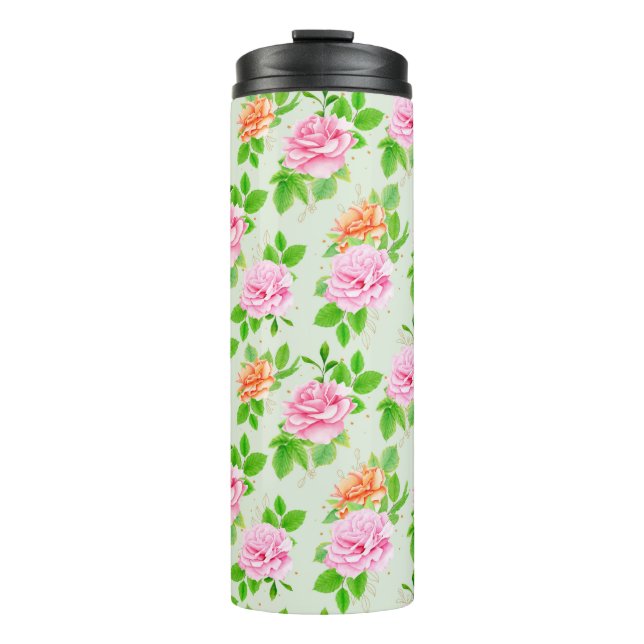 Bouteilles Isothermes Elegant Floral Roses Green Leaves Pattern-23675 (Devant)