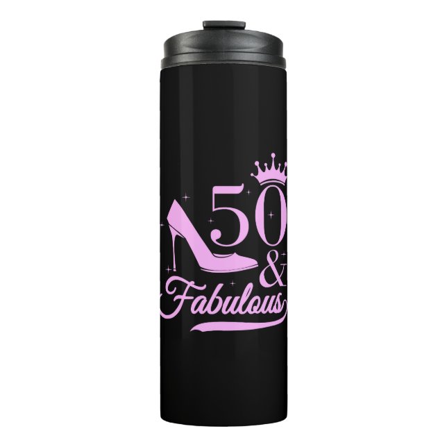 Bouteilles Isothermes Elégant Glam noir et rose 50e anniversaire (Devant)