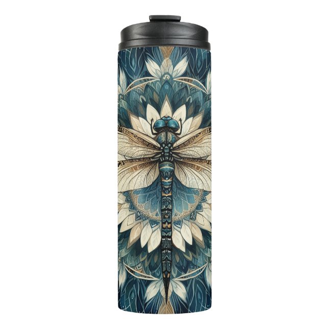 Bouteilles Isothermes Elégant Mandala de libellule bleu et blanc (Devant)