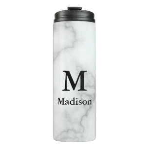 Bouteilles Isothermes Elégant Marbre blanc Faux avec nom et monogramme