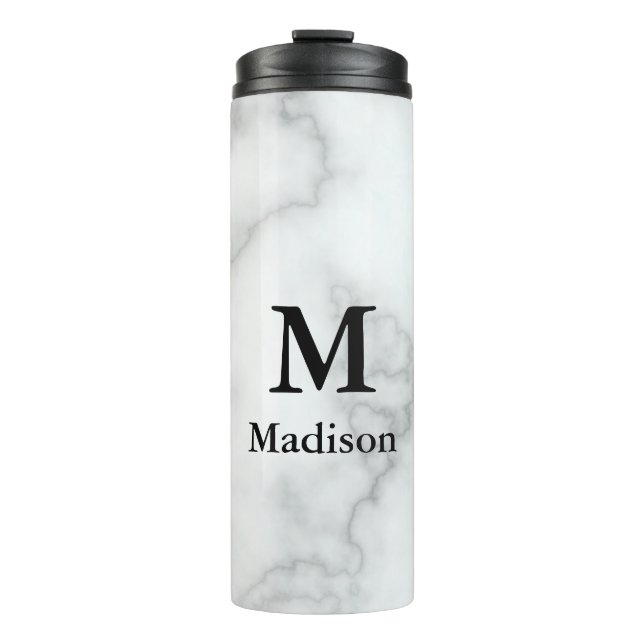 Bouteilles Isothermes Elégant Marbre blanc Faux avec nom et monogramme (Devant)