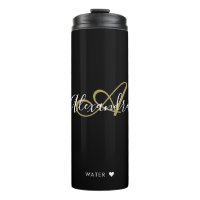Élégant Monogram Black Gold Chic Script Nom Therm