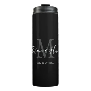 Bouteilles Isothermes Élégant Monogramme noir Mariage nouvellement marié