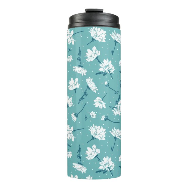 Bouteilles Isothermes Élégant motif floral - Botanique Turquoise et blan (Devant)