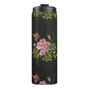 Bouteilles Isothermes Élégant Motif floral broderie Arrière - plan noir