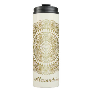 Bouteilles Isothermes Elégant or sur crème Lotus Henna Mandala