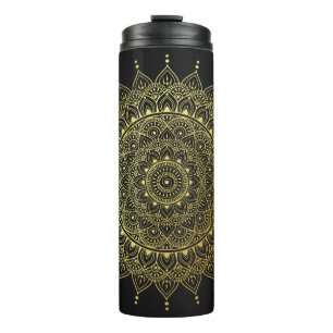 Bouteilles Isothermes Elégant or sur Soft Black Floral Henna Mandala