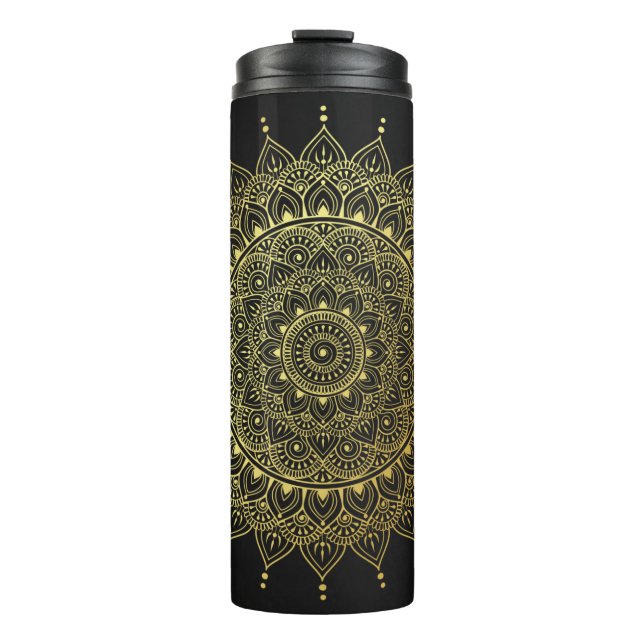 Bouteilles Isothermes Elégant or sur Soft Black Floral Henna Mandala (Devant)