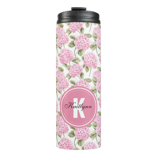 Bouteilles Isothermes Elegant Pink Hydragea Flowers Pattern Monogram (Devant)