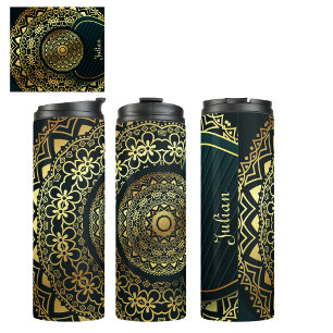 Bouteilles Isothermes Élégant Vert Faux Or Mandala