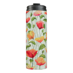 Bouteilles Isothermes Elegant Watercolor Red Pink and Yellow Flowers  