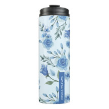 Elégante aquarelle Joli bleu Floral Monogramme