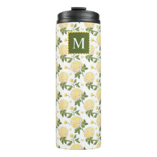 Bouteilles Isothermes Élégante Hydragea Jaune Monogramme Floral