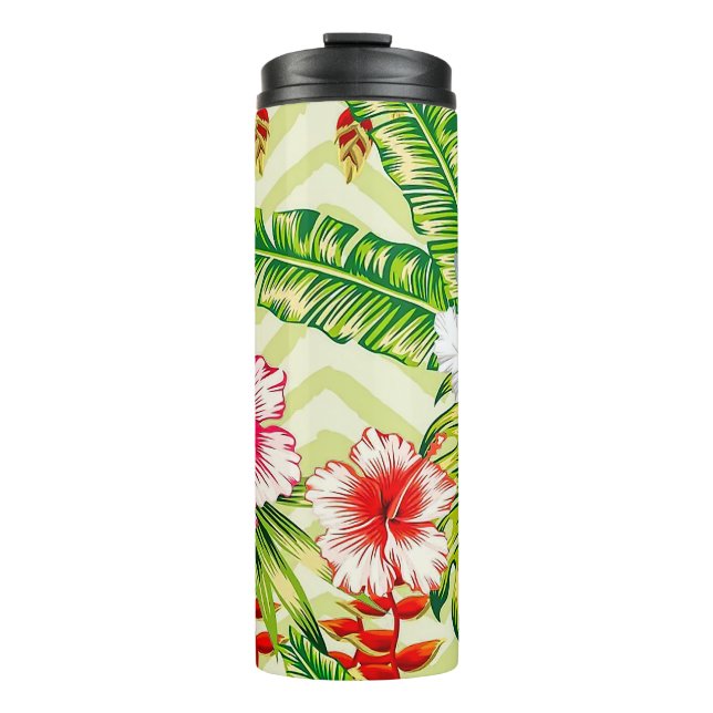 Bouteilles Isothermes Élégants Feuilles tropicaux et fleurs d'Hibiscus | (Devant)