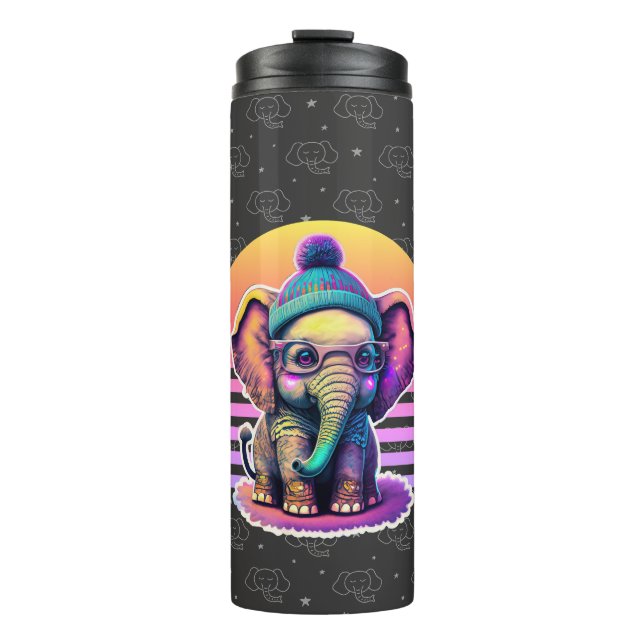 Bouteilles Isothermes Eléphant bébé mignon avec lunettes et Beanie (Devant)