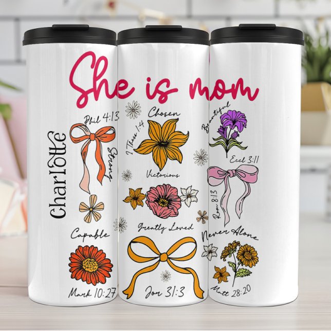 Bouteilles Isothermes Elle Est Maman Florale Affirmation Écriture Art (Créateur téléchargé)