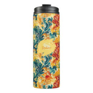 Bouteilles Isothermes Emerald Green & Gold Abstrait Paisley Feuilles (3)