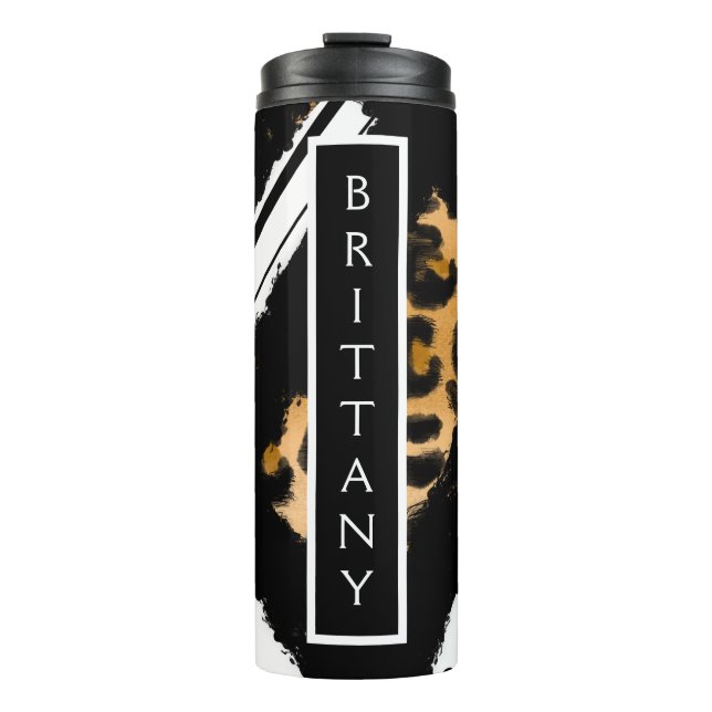 Bouteilles Isothermes Empreinte de léopard, Pois noirs et blancs, rayure (Devant)