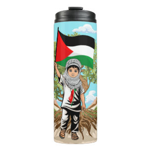 Bouteilles Isothermes Enfant avec Keffiyeh Palestine Drapeau et olivier