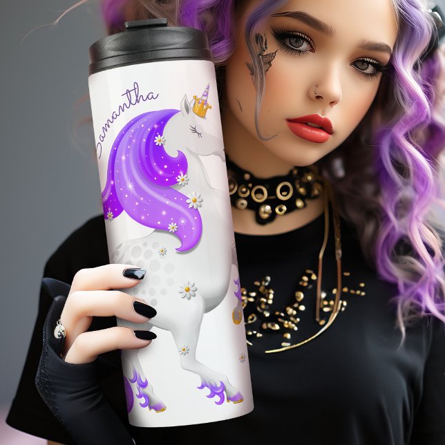 Bouteilles Isothermes Enfants Purple Unicorne avec Fleurs Thermal Tumble (Créateur téléchargé)