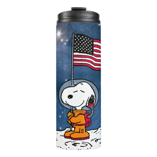 Bouteilles Isothermes ESPACE | Snoopy avec astronaute du drapeau (Devant)