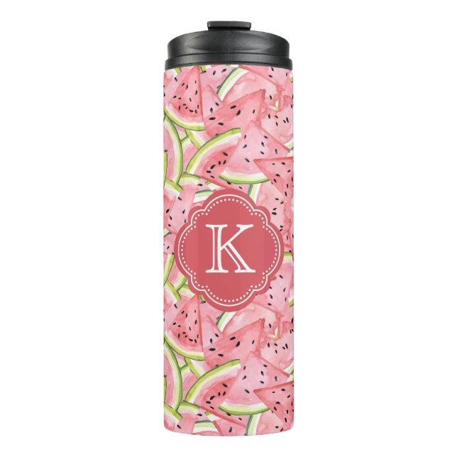 Bouteilles Isothermes Eté de pastèque avec monogramme personnalisé (Devant)