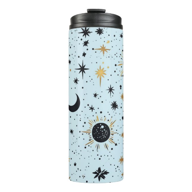 Bouteilles Isothermes Étoiles noires, dorées et bleues célestes de la lu (Devant)