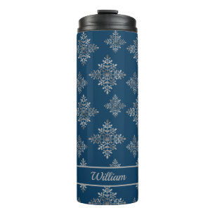 Bouteilles Isothermes Faux Gris Foil Faux Flakes À Neige Sur Bleu (Pas V
