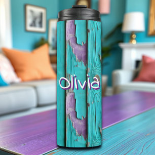 Bouteilles Isothermes Faux Wood violet et bleu turquoise